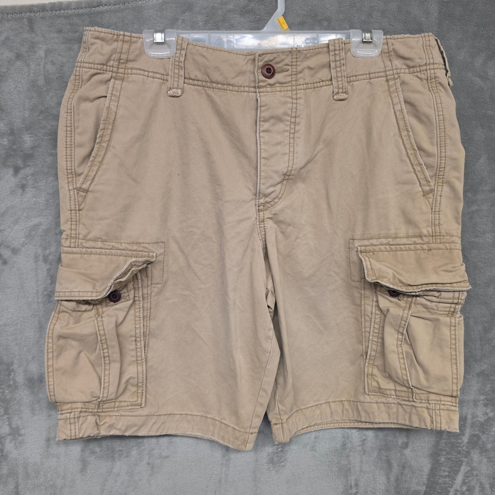 Hollister Mens Khaki Tan Cargo Shorts Size 36 Cotton Twill Utility Casual Short